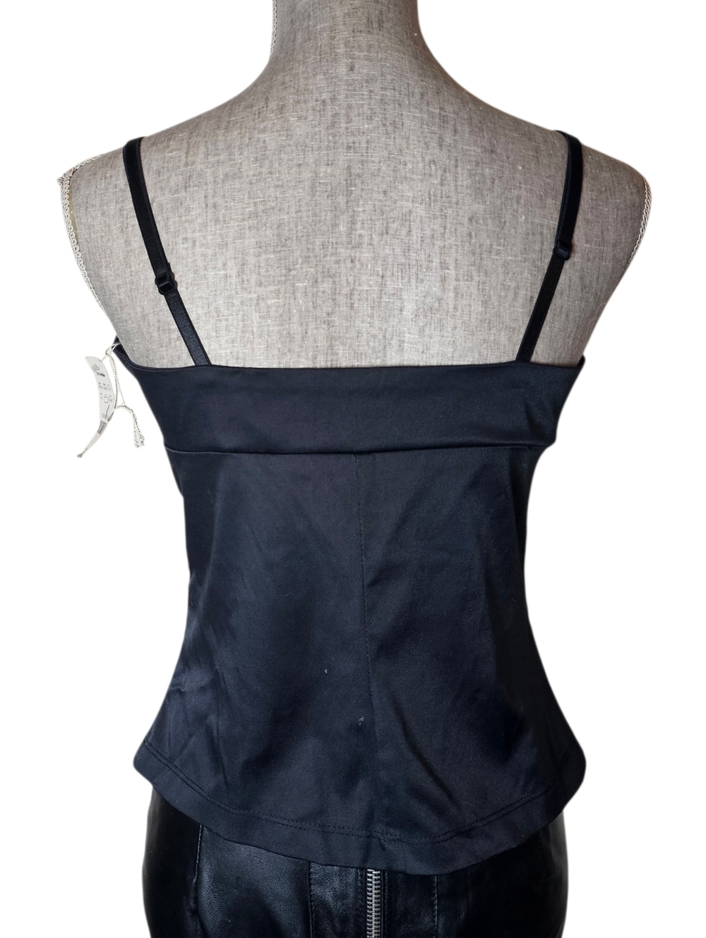 Dollhouse Black Satin Cami Top Size L Vintage Y2K Minimalist NWT Deadstock Shiny - Picture 8 of 11